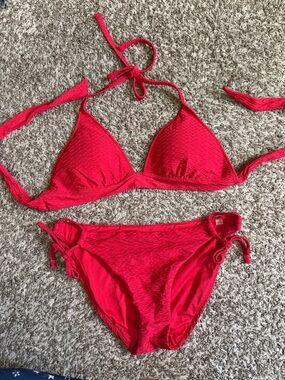Victoria's Secret Red Textured Triangle Bikini Set